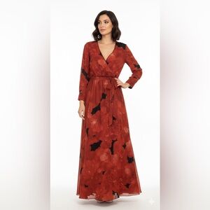 Chic Long Sleeve Red Floral Dress